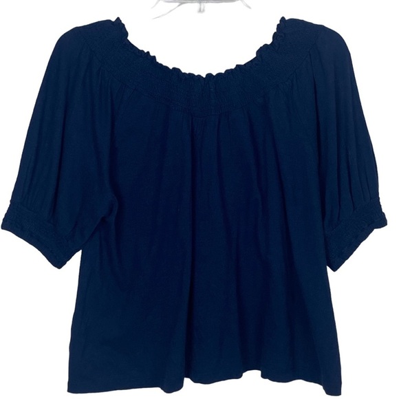 NEW Lucky Brand boho peasant top navy blue white size small short sleeve - Picture 2 of 6